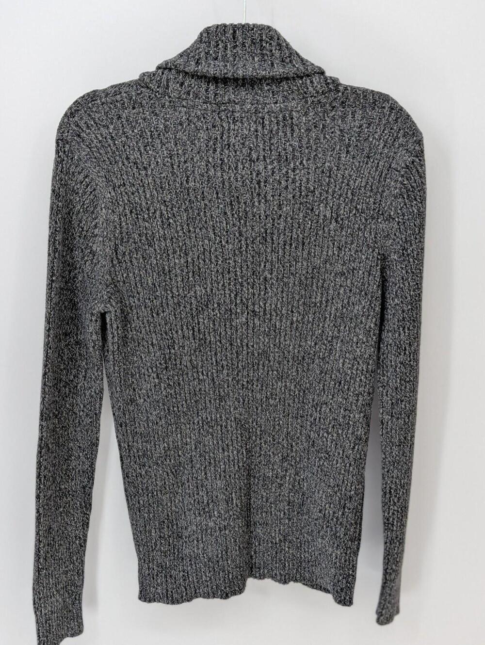 American Rag Medium Shawl Collar 100% Cotton Gray Heather Ribbed Sleeve Sweater - Picture 3 of 9